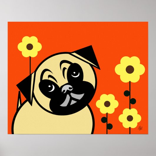 Pug en gele ventilator op Oranje achtergrond Poste Poster (Voorkant)