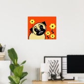 Pug en gele ventilator op Oranje achtergrond Poste Poster (Thuiskantoor)