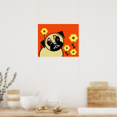 Pug en gele ventilator op Oranje achtergrond Poste Poster (Keuken)