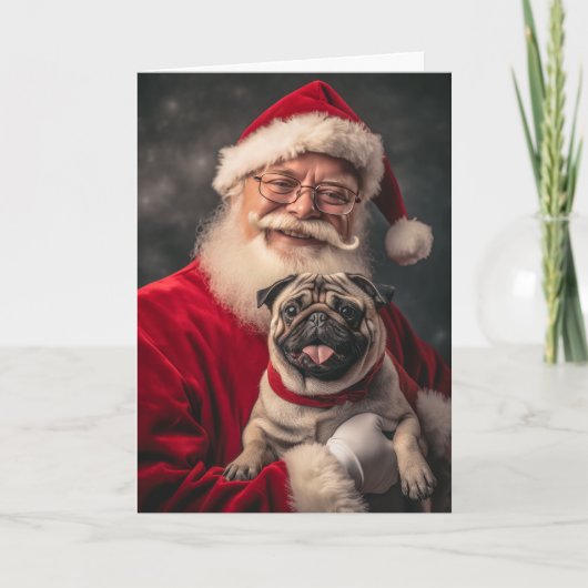 Pug en Kerstman Feestdagen Kaart (Voorkant)