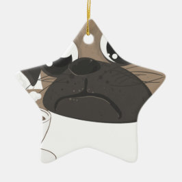 Pug en koffie keramisch ornament