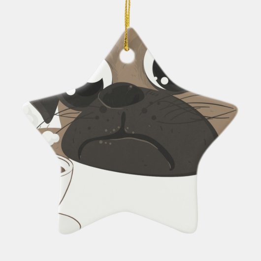 Pug en koffie keramisch ornament (Voorkant)