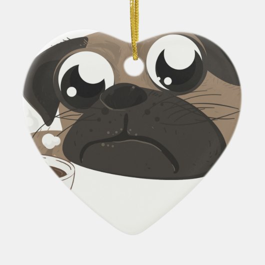 Pug en koffie keramisch ornament (Voorkant)