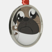 Pug en koffie metalen ornament (Rechts)
