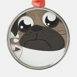 Pug en koffie metalen ornament