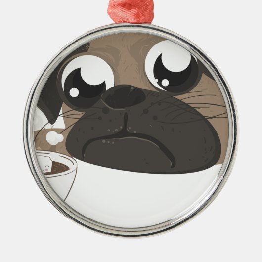 Pug en koffie metalen ornament (Voorkant)