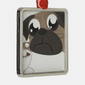 Pug en koffie metalen ornament (Rechts)