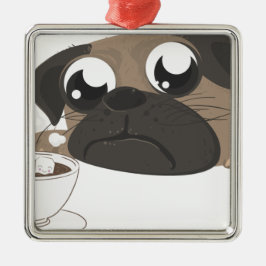 Pug en koffie metalen ornament
