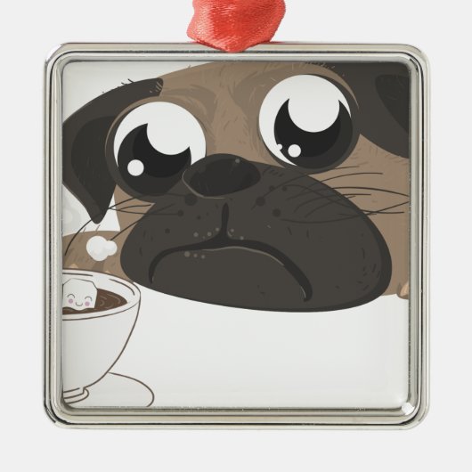Pug en koffie metalen ornament (Voorkant)