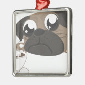 Pug en koffie metalen ornament (Links)