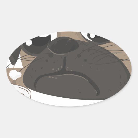 Pug en koffie ovale sticker (Voorkant)
