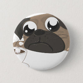Pug en koffie ronde button 5,7 cm