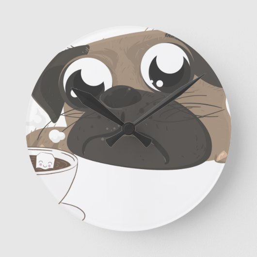 Pug en koffie ronde klok (Voorkant)