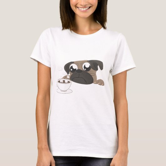Pug en koffie t-shirt (Voorkant)
