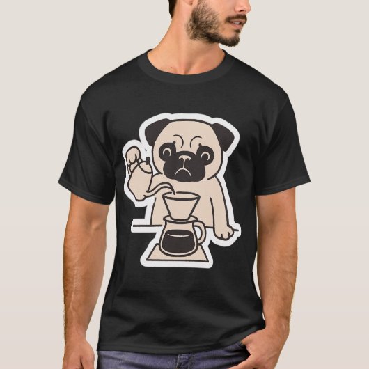 Pug en koffie t-shirt (Voorkant)