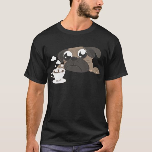 Pug en koffie t-shirt (Voorkant)