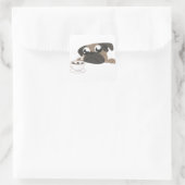 Pug en koffie vierkante sticker (Tas)
