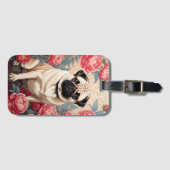 Pug en pioenbloemen William Morris geïnspireerd Bagagelabel (Voorkant (horizontaal))