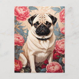 Pug en pioenbloemen William Morris geïnspireerd Briefkaart