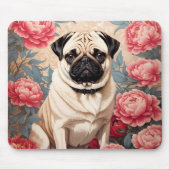Pug en pioenbloemen William Morris geïnspireerd Muismat (Voorkant)