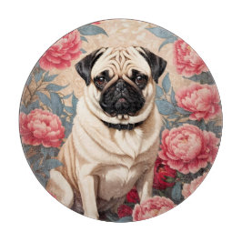 Pug en pioenbloemen William Morris geïnspireerd Snijplank