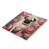 Pug en pioenbloemen William Morris geïnspireerd Tegeltje (Zijkant)
