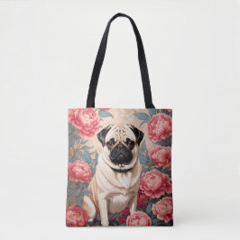 Pug en pioenbloemen William Morris geïnspireerd Tote Bag