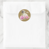 Pug en pioenen | Hondenkunst | Monogram Ronde Sticker (Tas)