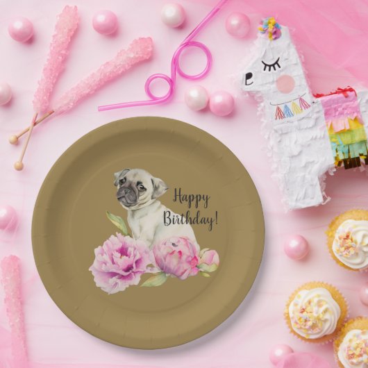 Pug en pony's | Waterverf schilderen | Geboortedag Papieren Bordje (Feest)