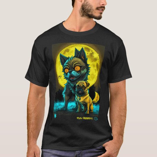 Pug en weerwolf graffiti kunst t-shirt (Voorkant)