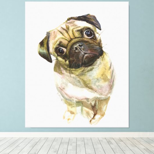 Pug Face Art Print | Cute Pug Dog (Insitu (Houten vloer))