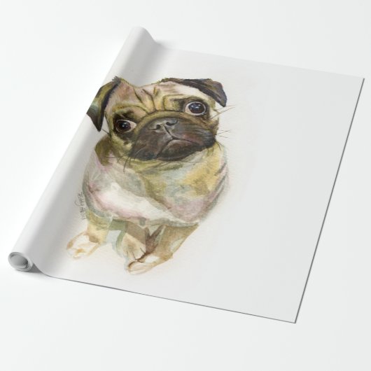 Pug Face Art Print | Cute Pug Dog Cadeaupapier (Uitgerold)