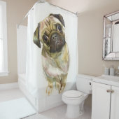 Pug Face Art Print | Cute Pug Dog Douchegordijn (In situ)