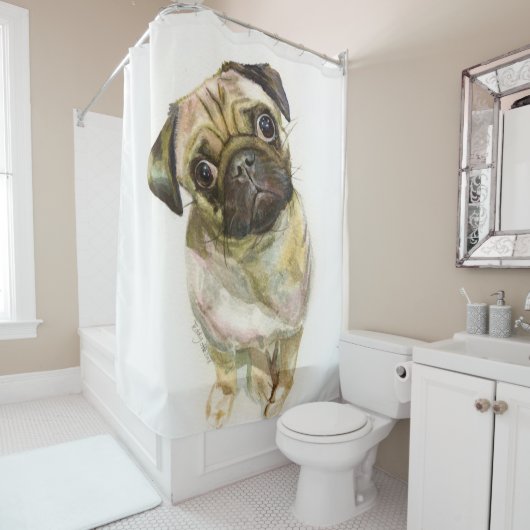Pug Face Art Print | Cute Pug Dog Douchegordijn (In situ)