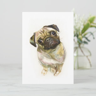 Pug Face Art Print   Cute Pug Dog Feestdagenkaart