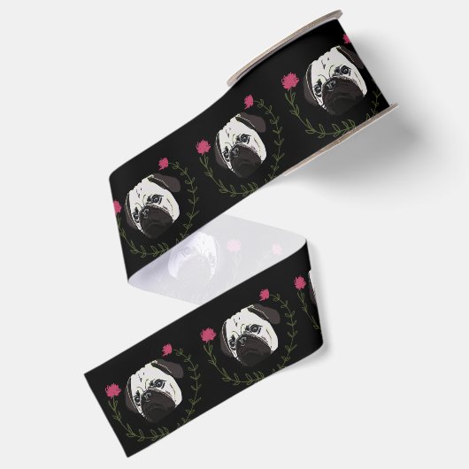 Pug Face, Dog Art Grosgrain Lint (Achterkant)