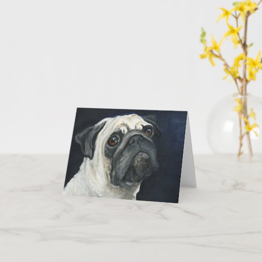 Pug Face Dog Art Note Kaart (Gele Bloem)