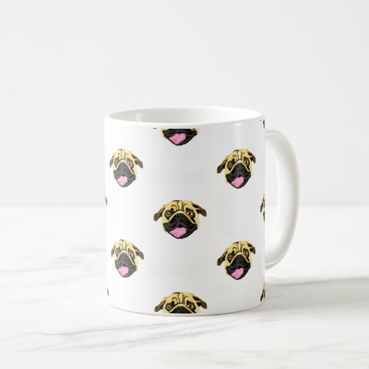 Pug Face Print White, 325 ml Klassieke Mok (Voorkant rechts)