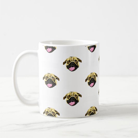 Pug Face Print White, 325 ml Klassieke Mok (Links)