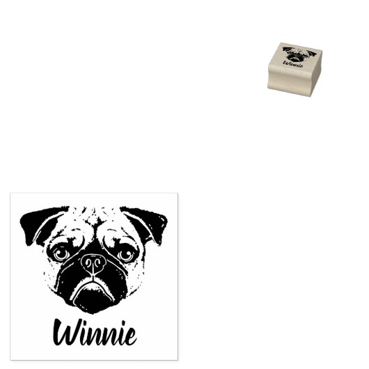 Pug Face Print Wood Art Rubber Stempel (Gestempeld)