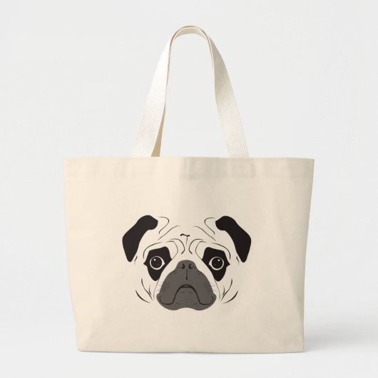 Pug Face Silhouette Grote Tote Bag (Voorkant)