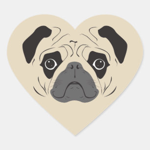 Pug Face Silhouette Hart Sticker