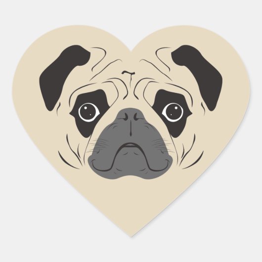 Pug Face Silhouette Hart Sticker (Voorkant)