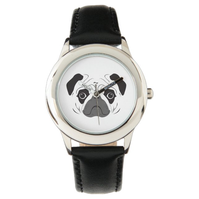 Pug Face Silhouette Horloge (Voorkant)