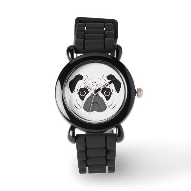 Pug Face Silhouette Horloge (Voorkant)