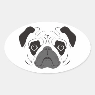 Pug Face Silhouette Ovale Sticker