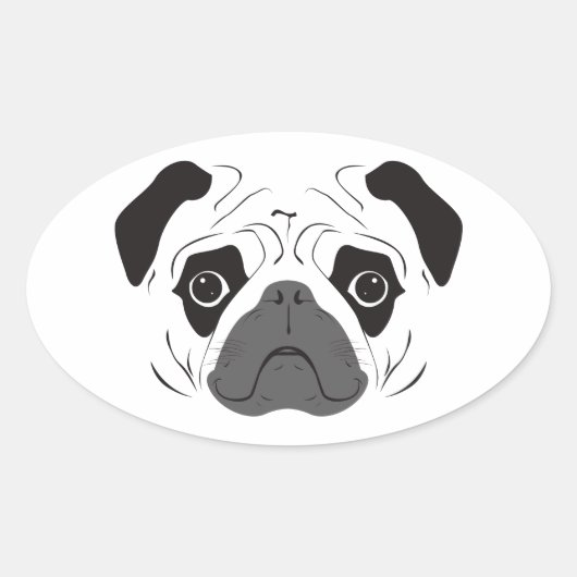Pug Face Silhouette Ovale Sticker (Voorkant)