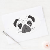 Pug Face Silhouette Ovale Sticker (Envelop)