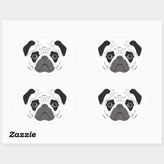 Pug Face Silhouette Ovale Sticker (Vel)