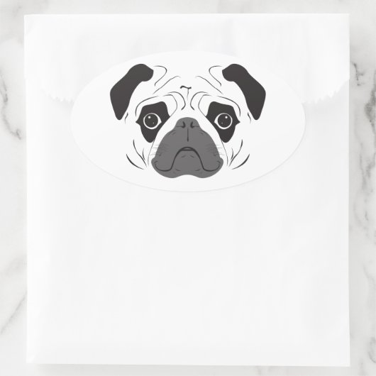 Pug Face Silhouette Ovale Sticker (Tas)